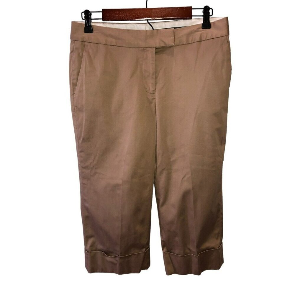 Anne Klein Womens Petite Size 6 P Brown Cuffed Capri Cropped Straight Pants